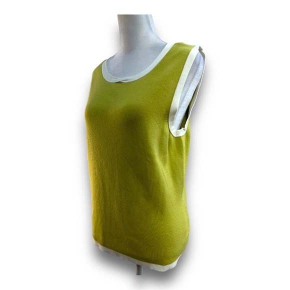 CHARTER CLUB Vintage Y2K Olive green white trim cardigan and tank top SZ L - Picture 9 of 16